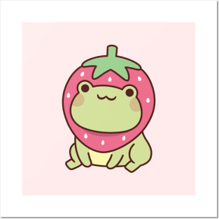 Cute Frog With Strawberry Hat Posters and Art